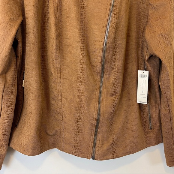 NWT Chico's Faux Suede Motorcycle Jacket Collared Brown Zip Up Size 3 16/18 - Picture 3 of 11